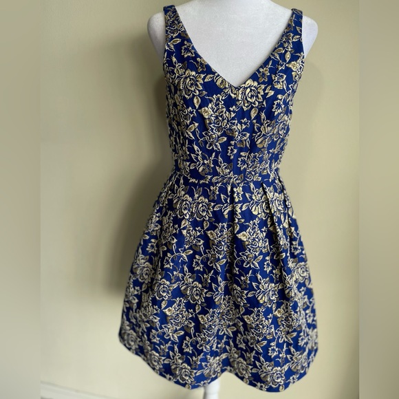 RARE KARA & SLOANE for NORDSTROM - DEEP V NECK & BACK, BACK ZIP, XS, BLUE/GOLD - Picture 4 of 17